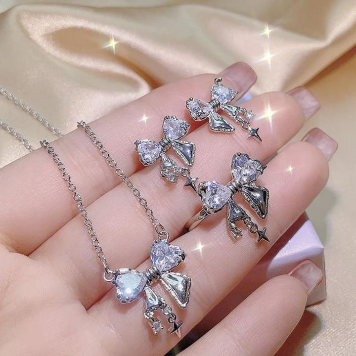 Crystal Angel Wings Heart Pendant Necklaces