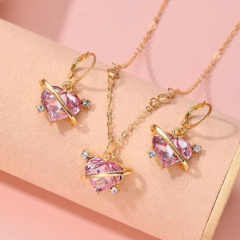 Crystal Angel Wings Heart Pendant Necklaces