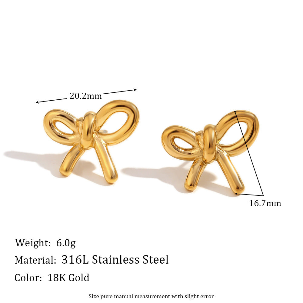 Glossy Gold Bow Stud Earrings