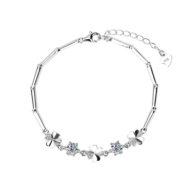 Sterling Silver Moissanite Four-leaf  Bracelet