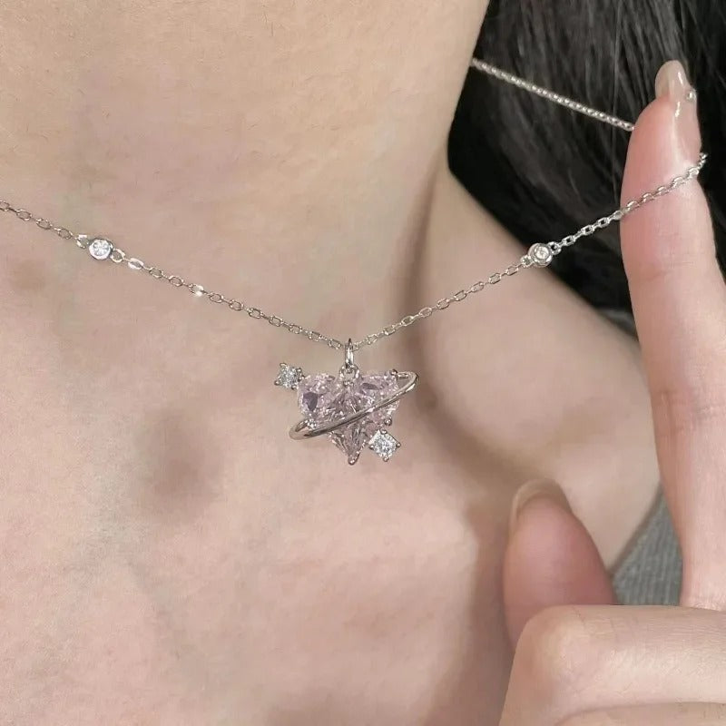 Y2K Pink Heart Zircon Punk Necklace