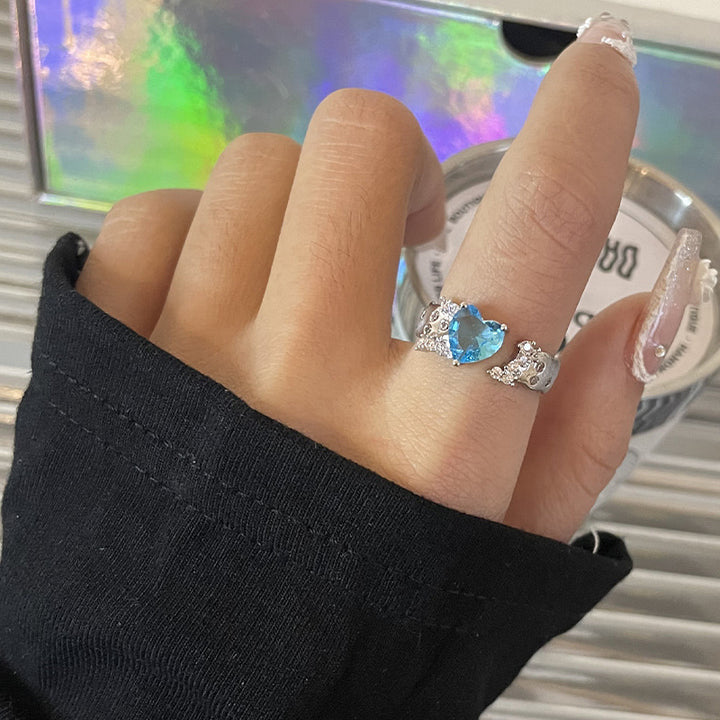 Blue Zircon Heart Water Drop Ring