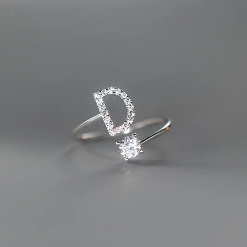 Zircon Initial A-Z Letter Ring For Women Metal