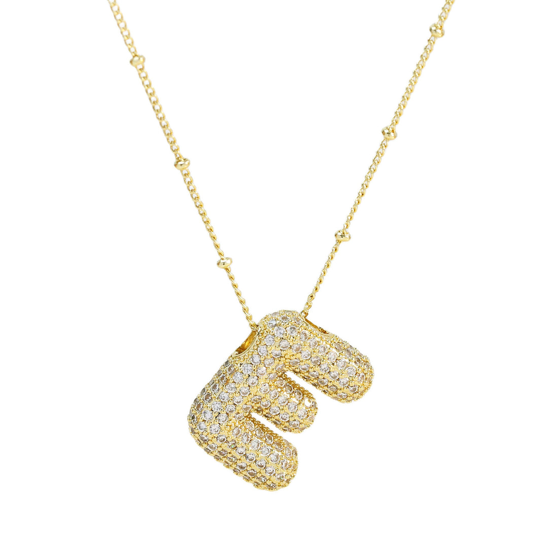 Brass Zircon Balloon Letter Pendant Necklace