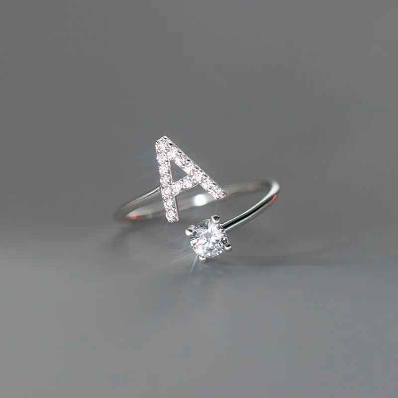 Zircon Initial A-Z Letter Ring For Women Metal