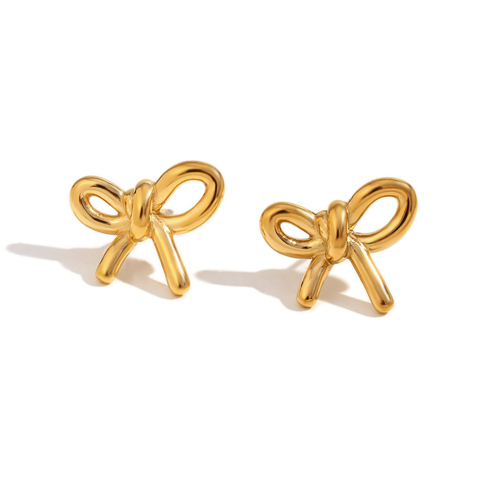 Glossy Gold Bow Stud Earrings