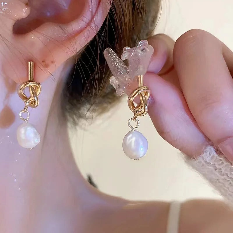 Elegant Spliced Flat Pearl Earrings