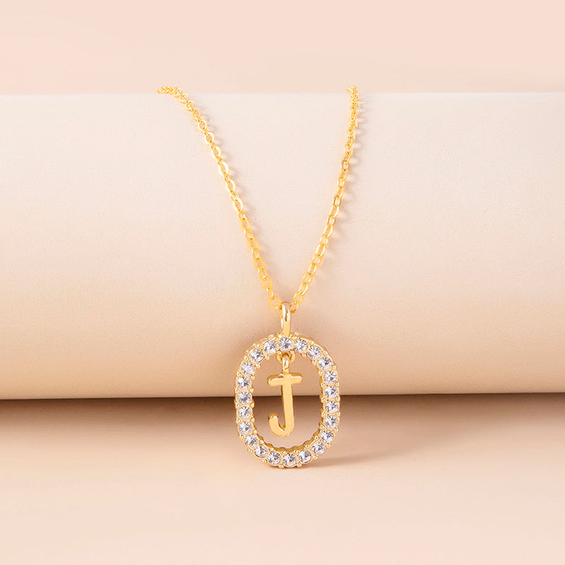 Crystal Gold Letter Necklace for Women