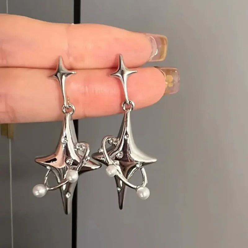 New Sweet Cool Wind Love Tassel Star Earrings