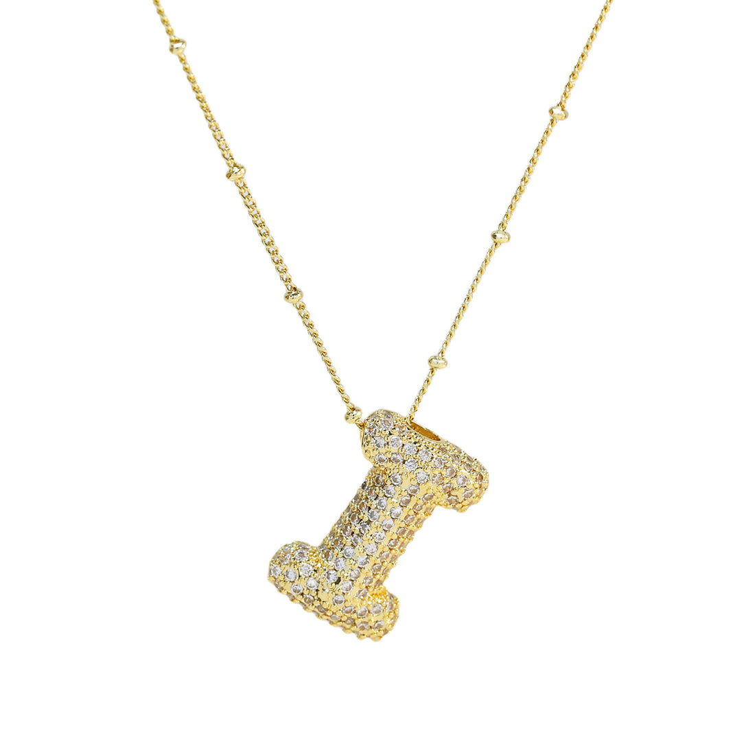 Brass Zircon Balloon Letter Pendant Necklace