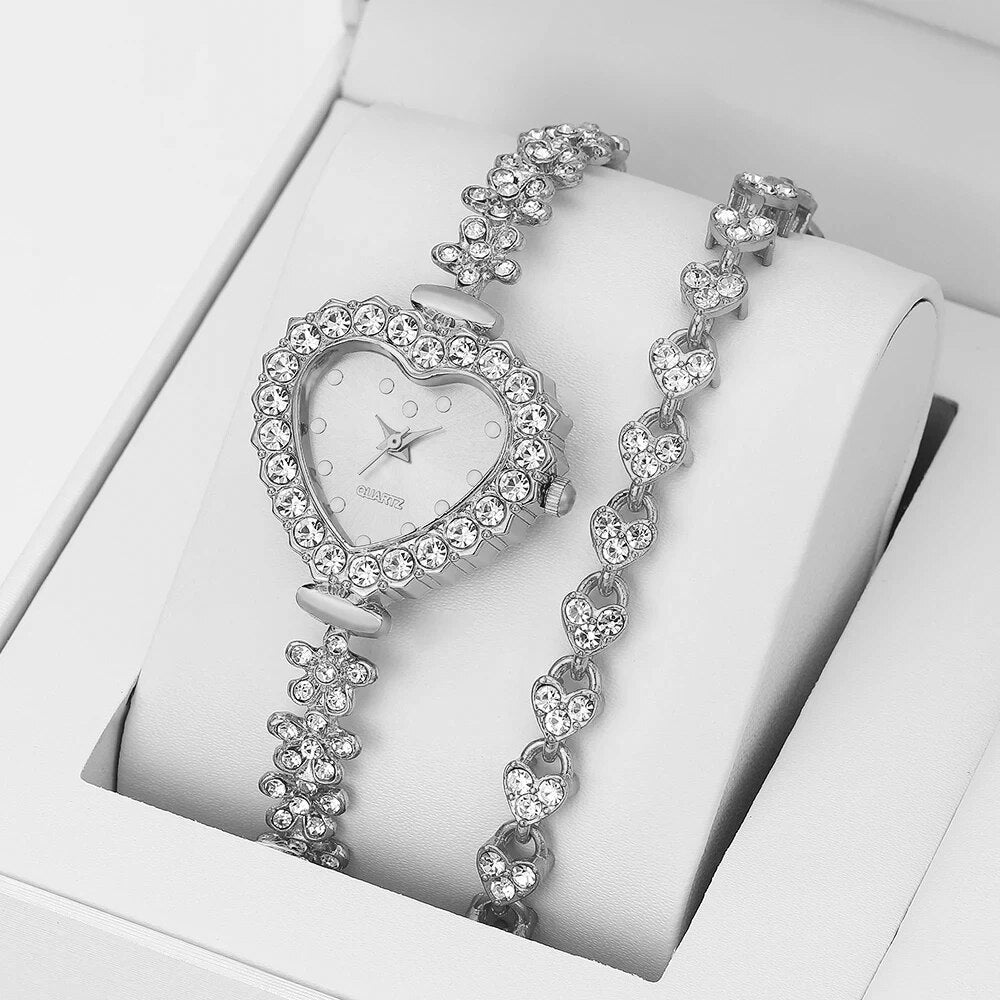 Casual Rhinestone Bracelet Ladies Heart Dial